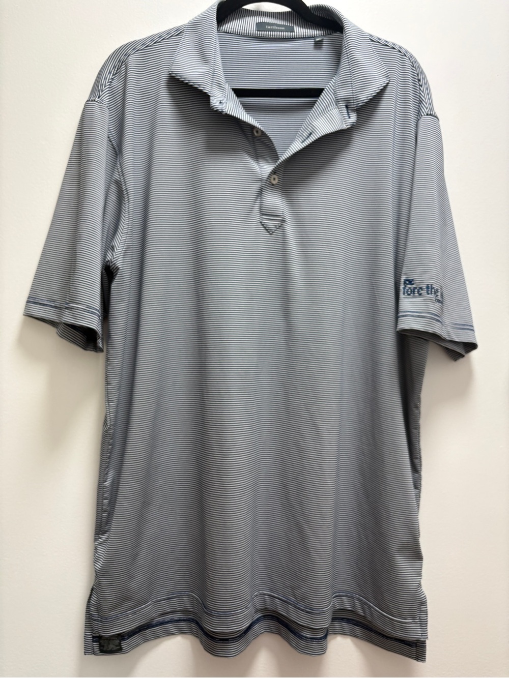 Turtleson Men's Navy/White Micro-Stripe Polo Golf Shirt - Performance - XL